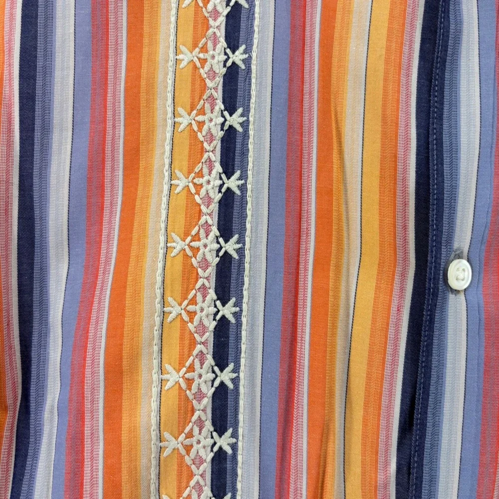 VTG Banana Republic Mens L Embroidered Striped Short Sleeve Button‎ Down Shirt